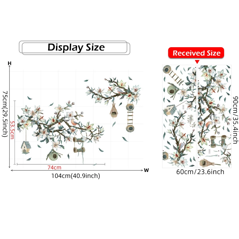 Ручная роспись магнолия цветы ветки и листья дерева настенные наклейки для