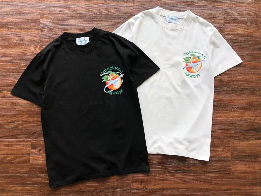 

23SS New Airplane Print Casablanca T-Shirt Men Women Casual Tee Black White Short Sleeve