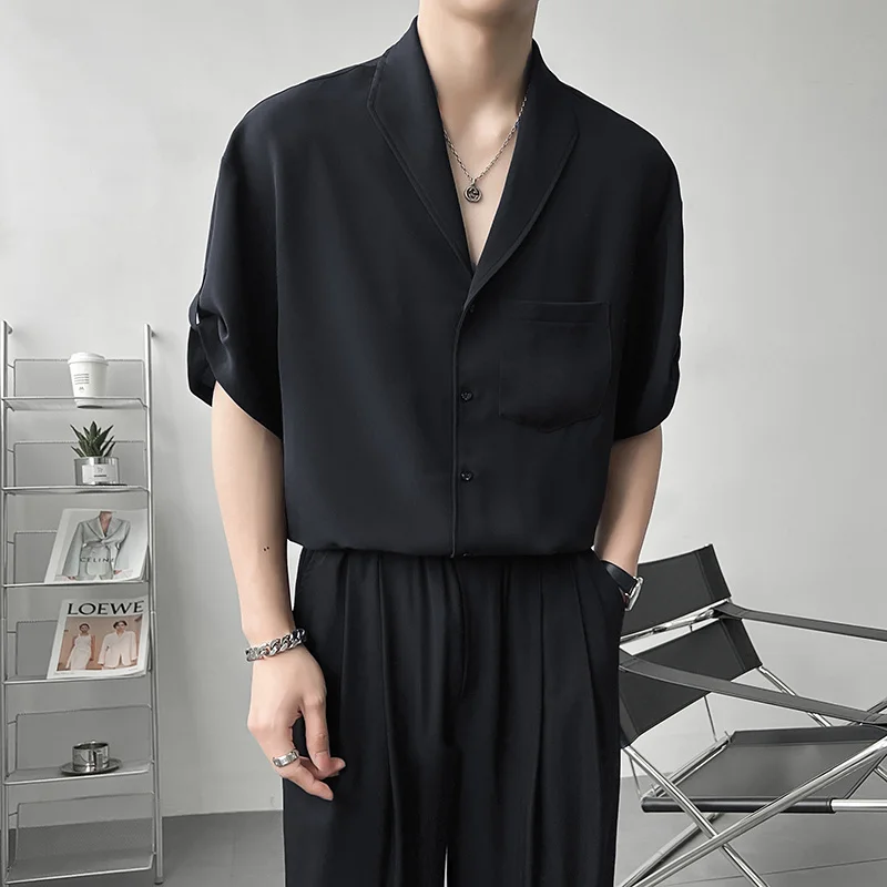 Summer 3 Colors Short Sleeve Shirts Men Fashion Society Mens Dress Shirts Korean Loose Ice Silk Shirts Mens Formal Shirts M-2XL