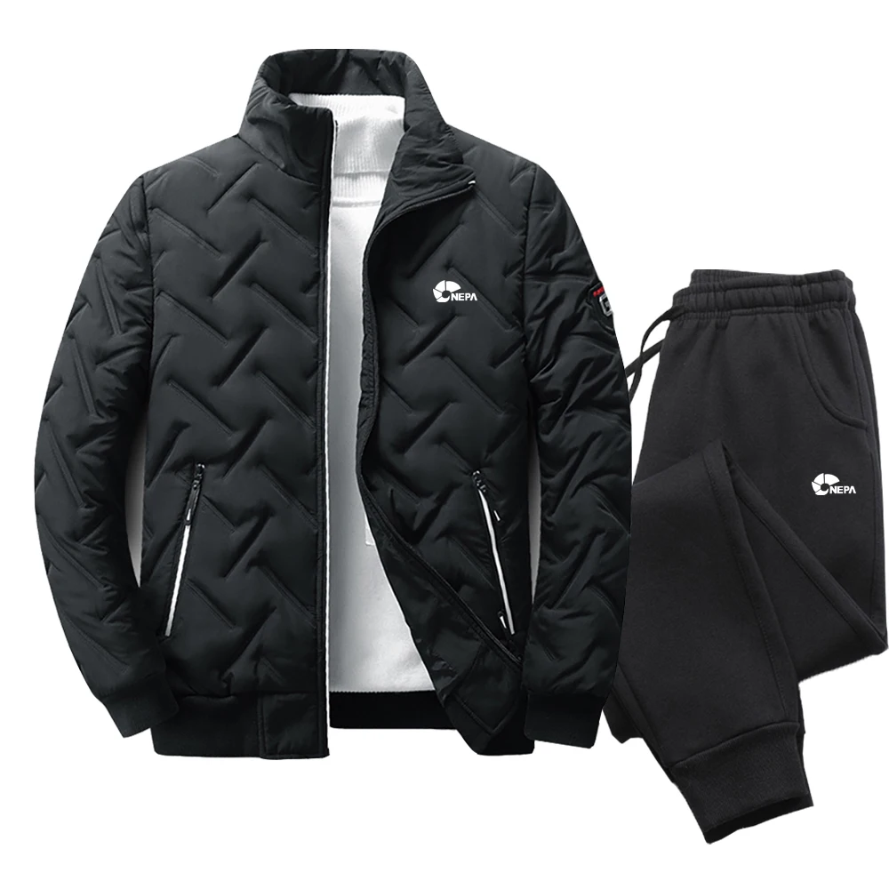 

2023 Fashion Winter Korean Edition Men's Fashion Warm New Windproof High Quality Polyester Zipper Jacket and Trouser 2-Piece Set