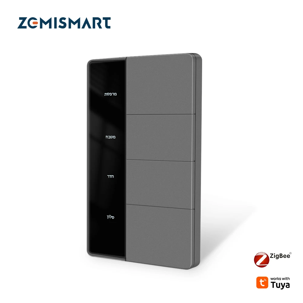 Фото Умный выключатель Zemismart Zigbee с дисплеем, серый, кнопочный, совместим с Tuya Home Assistant, с возможностью настройки названия кнопки №4