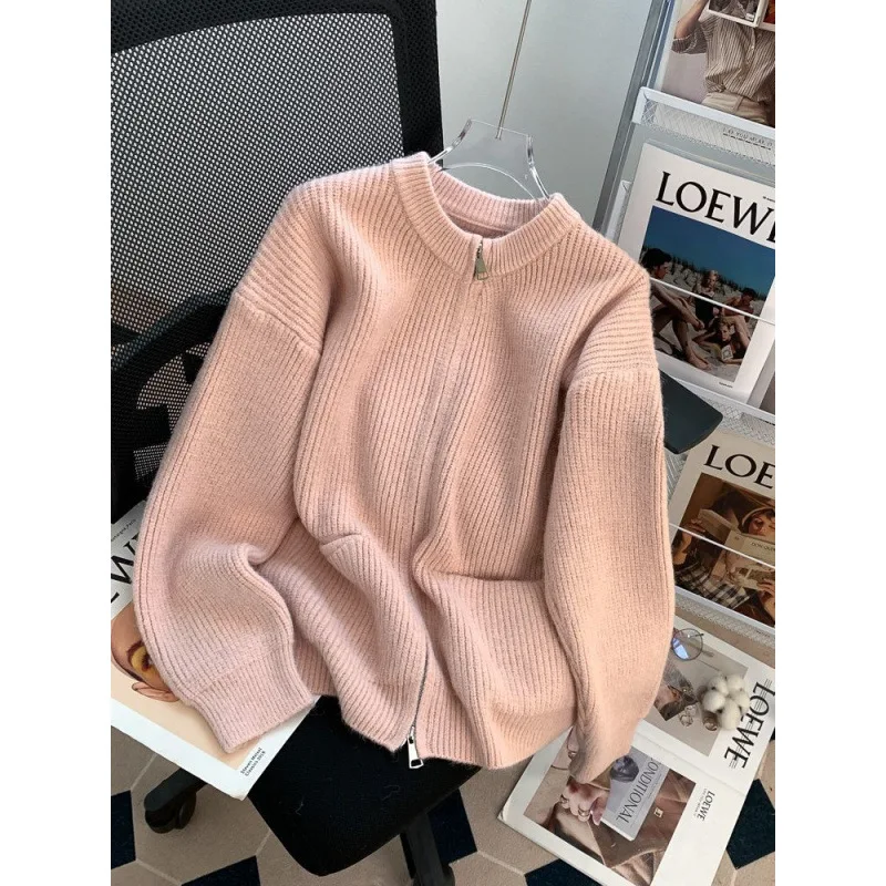 Женский мягкий вязаный кардиган на молнии Свободный Повседневный Кардиган