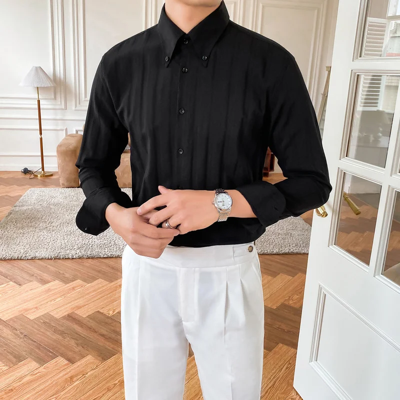 Vintage Striped Shirts for Men 2022 Long Sleeve Casual Business Formal Dress Shirt Social Party Tops Streetwear Camisa Masculina