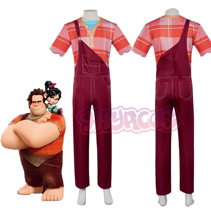 Фото CyAnime Wreck It Ralph Косплей Костюм Футболка Топ и комбинезон Комплект Хэллоуин Маскарад Карнавальный костюм для вечеринки для мужчин и женщин №2