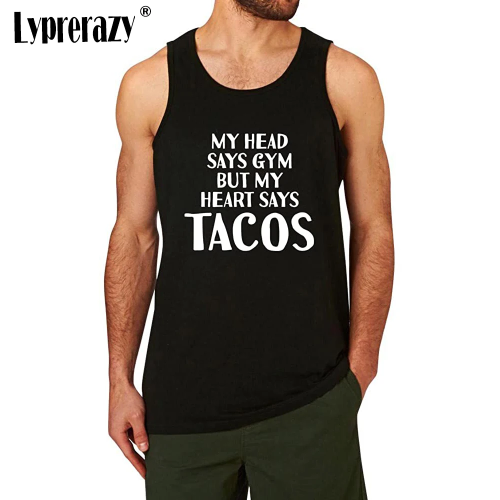 

Майка Lyprerazy мужская с надписью «My Head», хлопковая майка для тренировок с надписью «My Heart говорит Tacos», лето