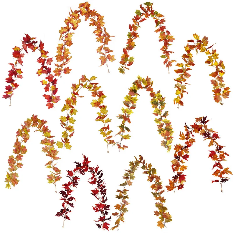 Halloween Autumn Pendant Simulated Maple Leaf Thanksgiving Decoration Home Wall Hanging Simulated Maple Leaf Rattan