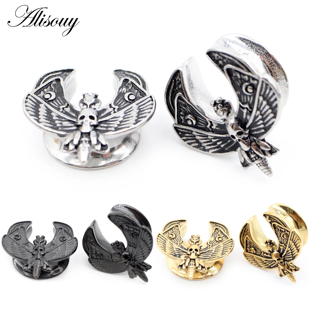 

Alisouy 1PC 8-25mm Stainless Steel Moth Skull Saddle Ear Tunnel Plug Expander Stretcher Gauges Earrings Piercing Body Jewelry