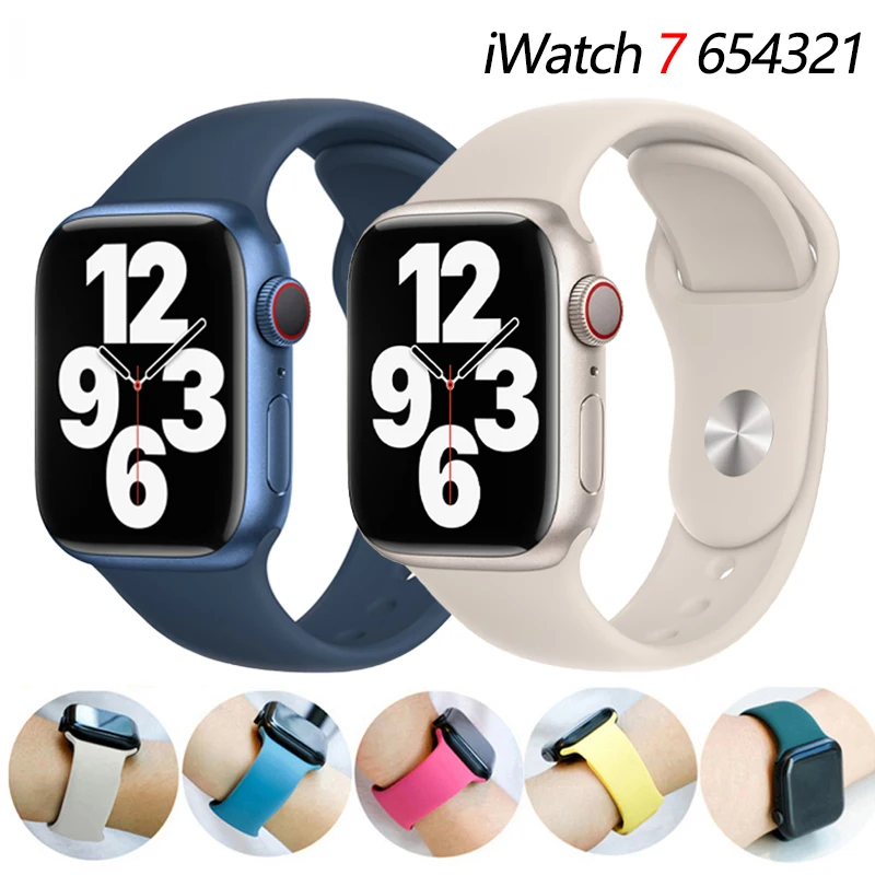 Ремешок силиконовый для Apple Watch band 44 мм 40 45 41 38 42 резиновый браслет наручных часов