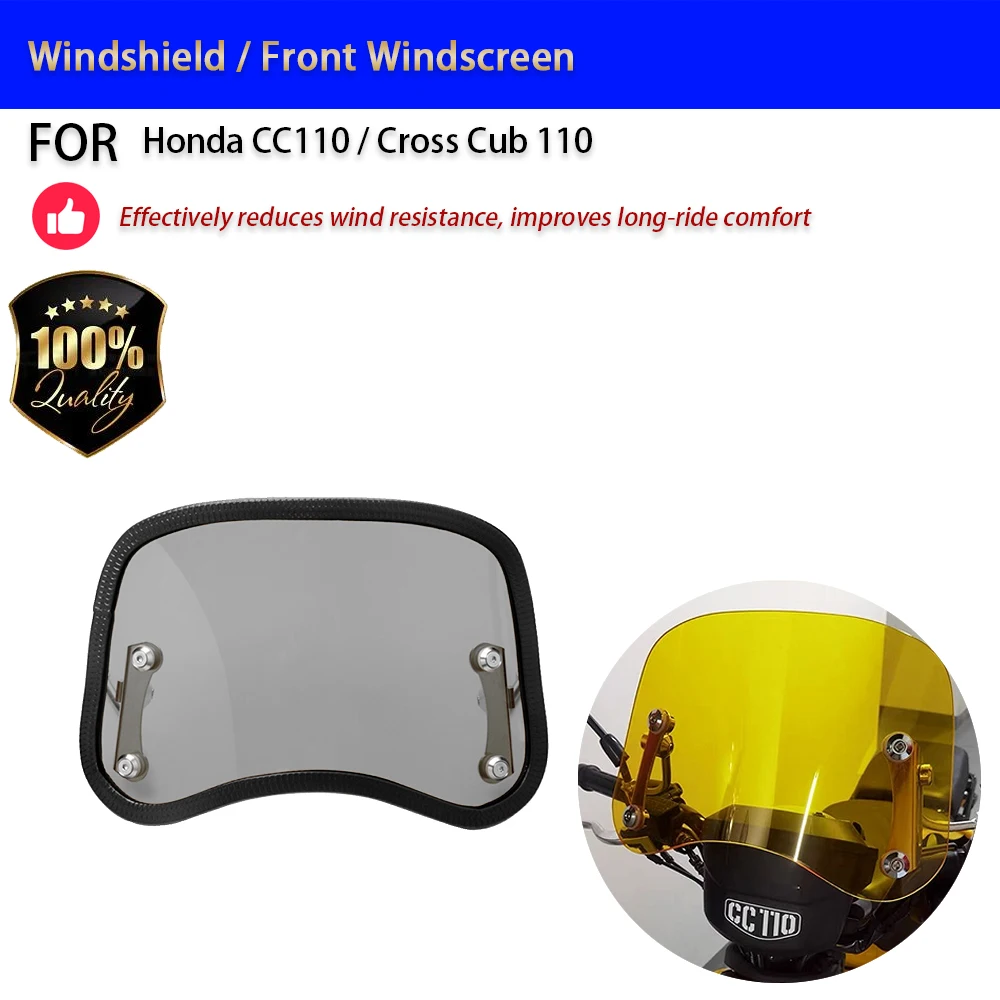 Фото Для Honda CC110 Cross Cub 110 Утолщённое переднее ветровое стекло из поликарбоната в ретро-стиле, устойчивое к царапинам, аксессуары для мотоцикла. №1