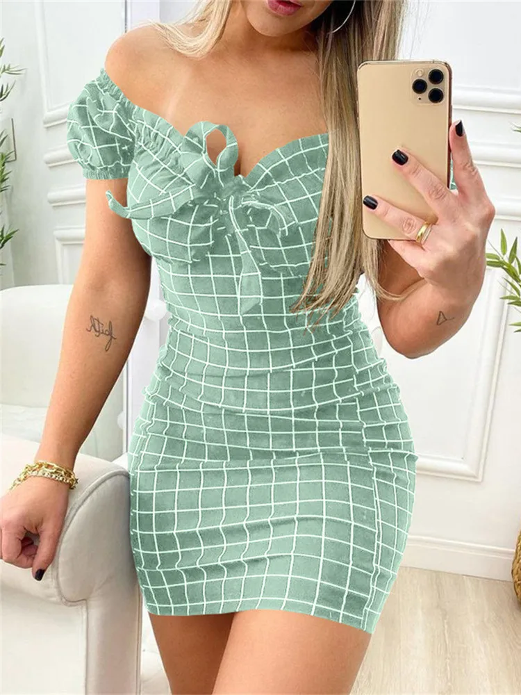 Женское сексуальное платье в клетку с принтом вечерние облегающие