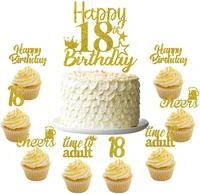 fangleland gold 18th birthday cake topper 18th adult happy cake cupcake topper boy or girl birthday party decorations