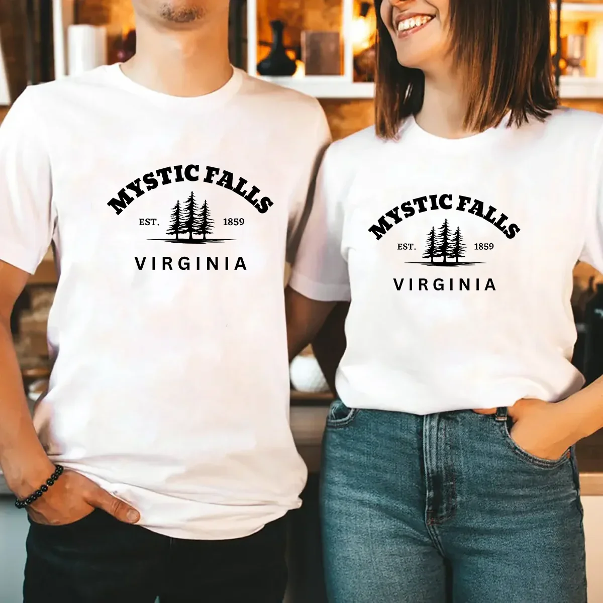 Vintage Tshirt Unisex MysticFalls Est 1859 Virgimia Print Top Harajuku Hip-hop Hipster Streetwear Men Women Graphic Tee Cotton