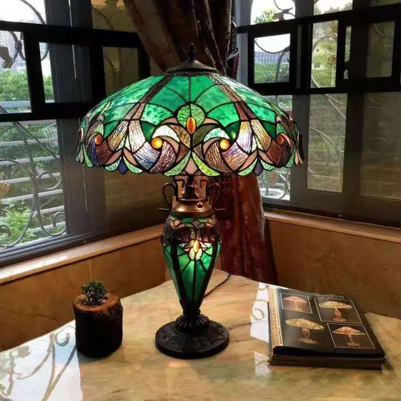 

Living Room Bedroom Bedside Mother Large Table Lamp Dragonfly Villa Hotel Stained Glass Table Lamp Retro Warm Tiffany Tree Lamp