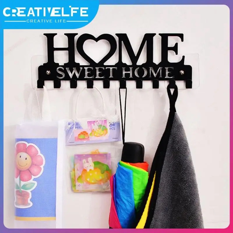 

Multifunctional Key Holder Sweet Wall-mounted Storage Hangers Bathroom Rangement Balcony Clothes Rack Black Metal Hooks 2023
