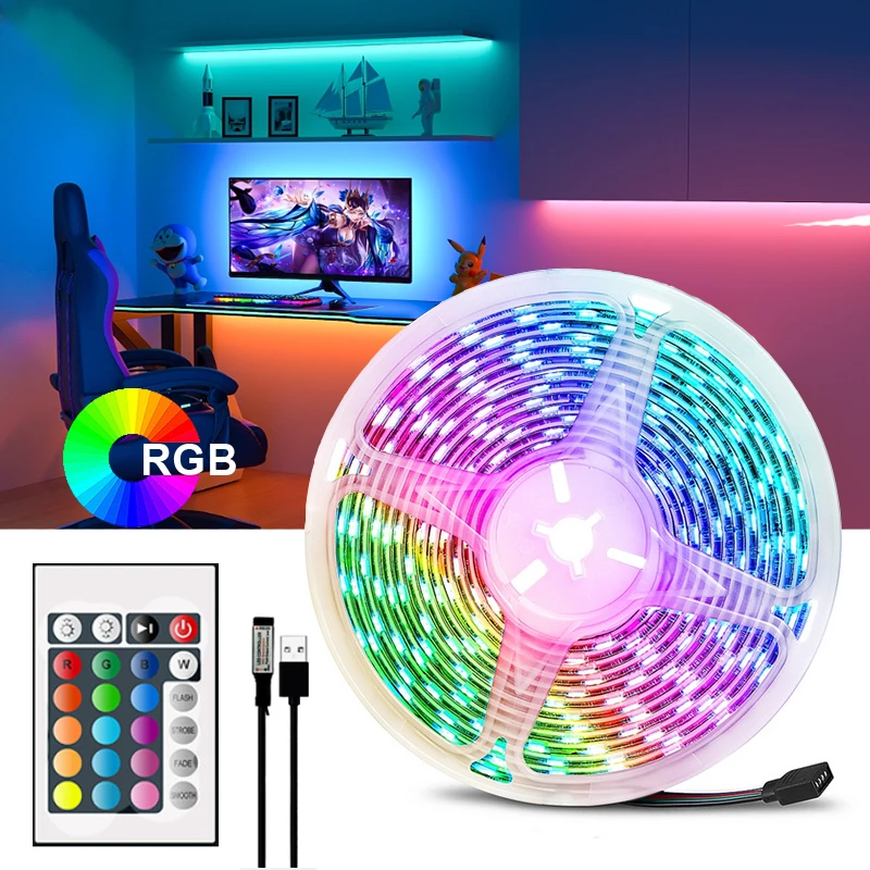 

1-5M LED Strip Light USB IR Remote Control 5V 5050SMD LED Lights Flexible LED Lamp Tape Ribbon RGB TV Desktop Screen BackLight