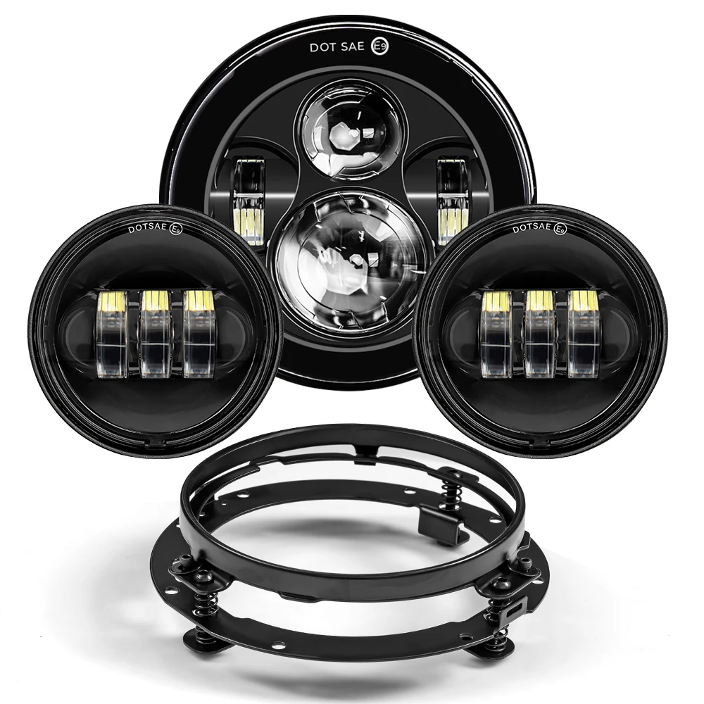 Передняя светодиодная фара 7 дюймов для Touring Electra Glide Black + 4 1/2 проходных ламп Harley