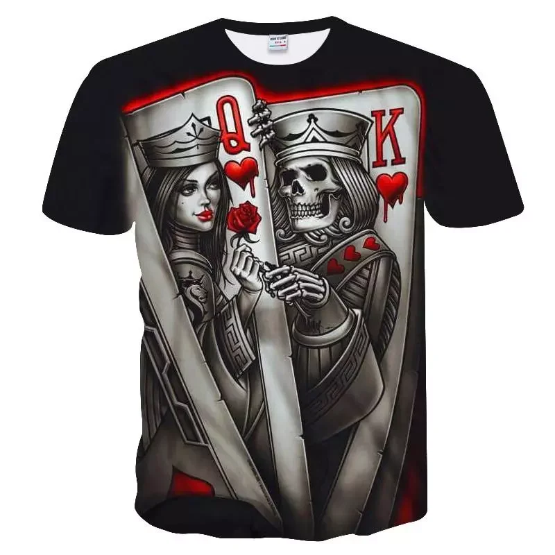 New in Casual Skull Poker Printed T-Shirt Men Short Sleeve Tee Shirt Homme Black Design Tee Tops Male Summer Tops 3d t shirt jac