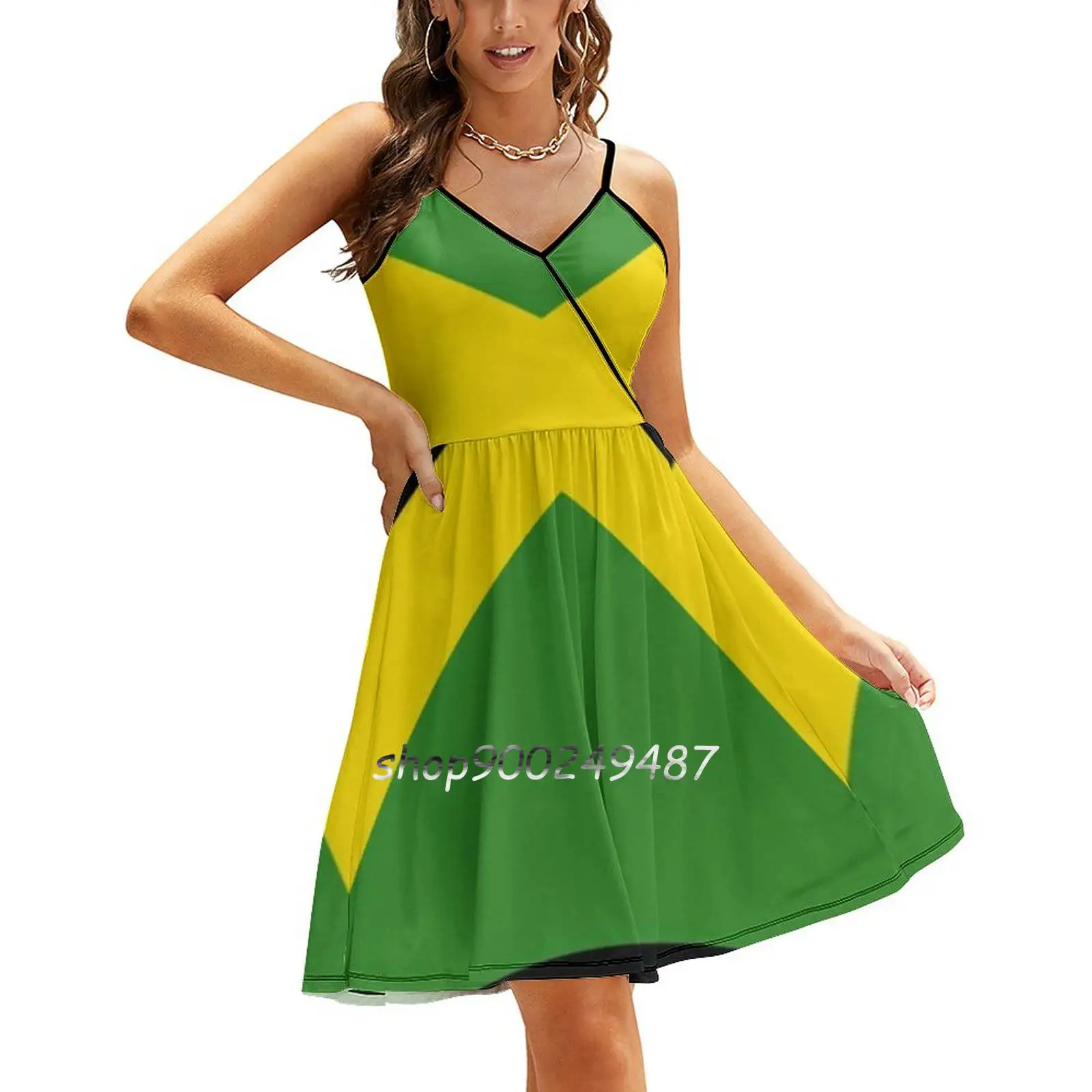 Big Up Jamaica Flag Skirt Hot Reggae T-Shirt Duvet Sling Dress Women Summer Printing Condole Belt Dresses Jamaica Flag Jamaican