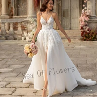 sea of flowers sweet wedding gown for bride v neck zipper sleeveless appliques tulle a line custom made vestidos de novia