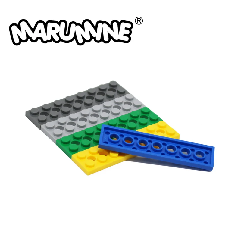 Marumine строительные блоки 3738 плоская пластина 2x8 MOC С 7 отверстиями 10 шт. Классическая сборка «сделай сам» детские развивающие игрушки детали