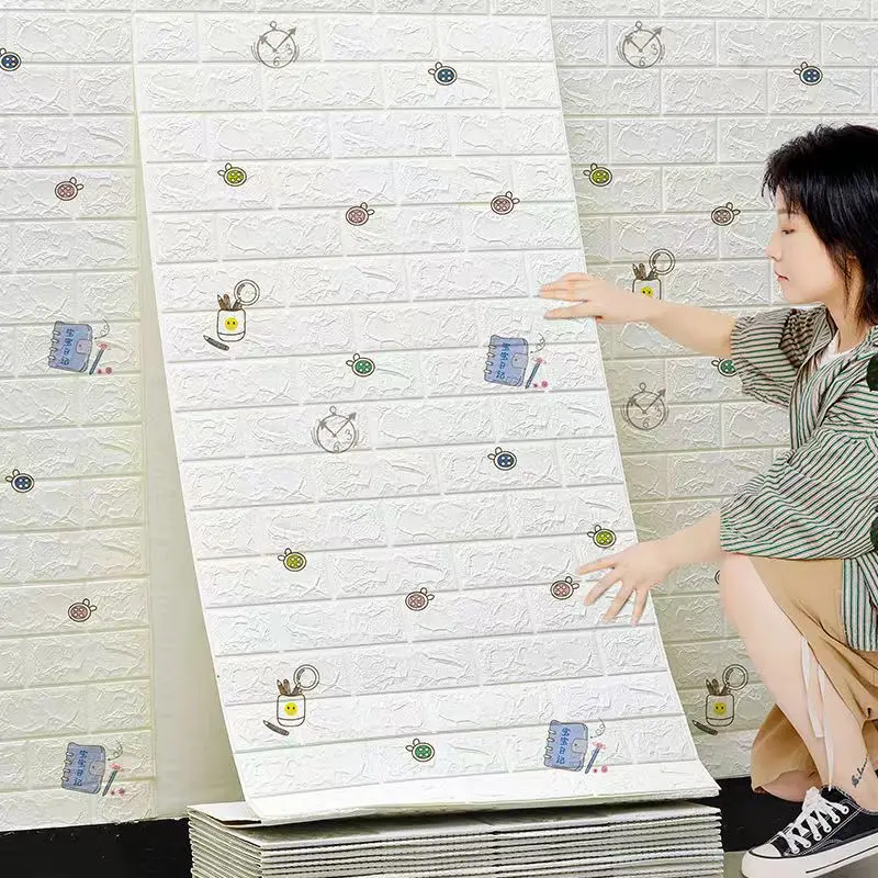 

3D self-adhesive wallpaper 3D cartoon waterproof wall sticker DIY children's room anti-collision foam wallpaper room decoration