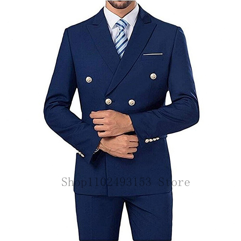

2023 Latest Men Suit Blazer Pants Designs Slim Fit Peak Lapel Double Breasted 2 Pieces Groomsmen Wedding Tuxedos Costume Mariage