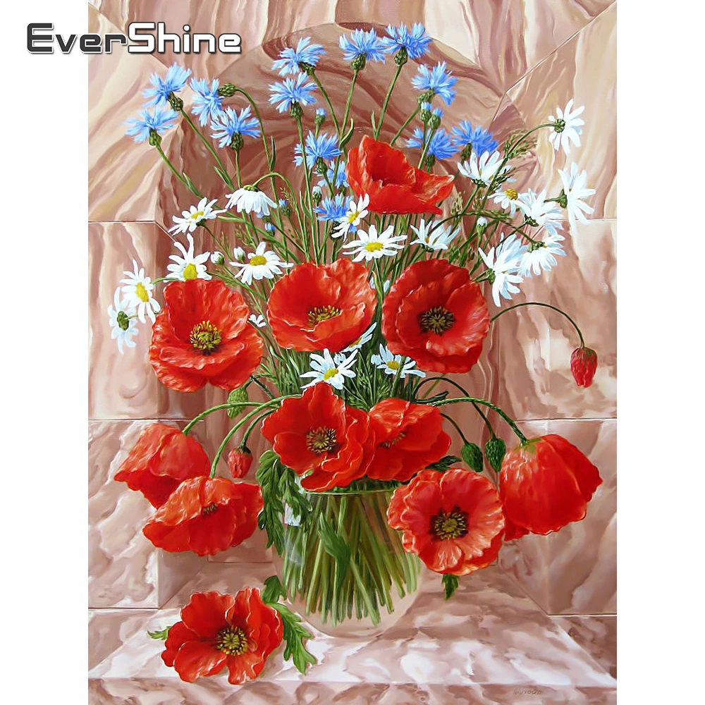 

EverShine Full Square Drill Diamond Embroidery Poppy Cross Stitch 5D Flower Painting New Arrival Set Mosaic Daisy Wall Decor