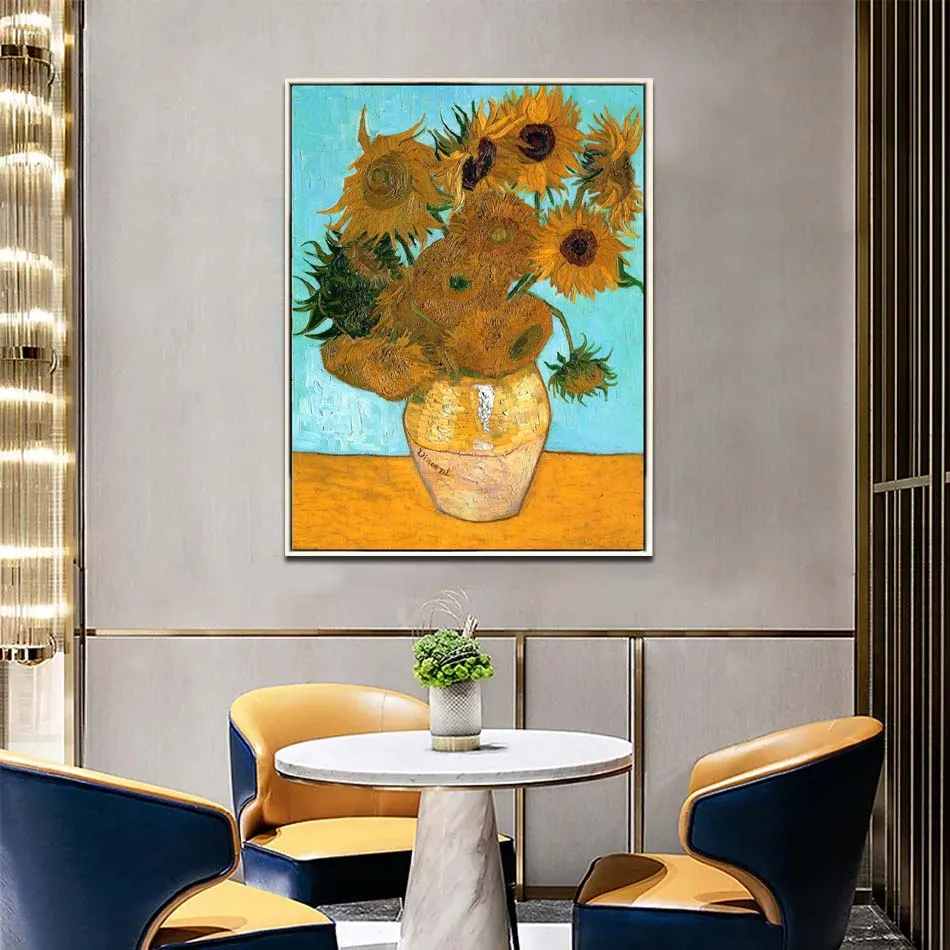 

Still Life painting of Vase with Twelve Sunflowers by Van Gogh Hand painted flower painting Modern home decor painting