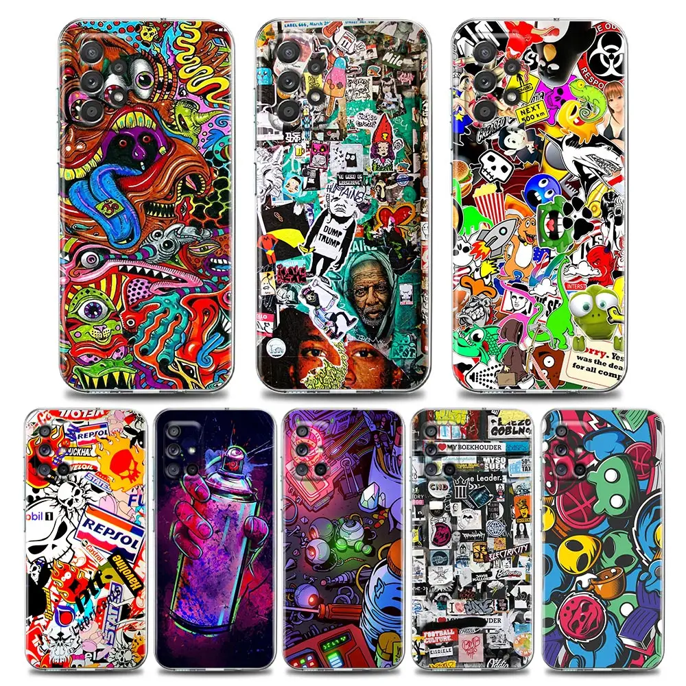 Cartoon Graffiti Sticker Bomb Phone Case for Samsung A01 A11 A12 A13 A22 A23 A31 A32 A41 A51 A52 A53 A71 A72 A73 4G 5G TPU Case