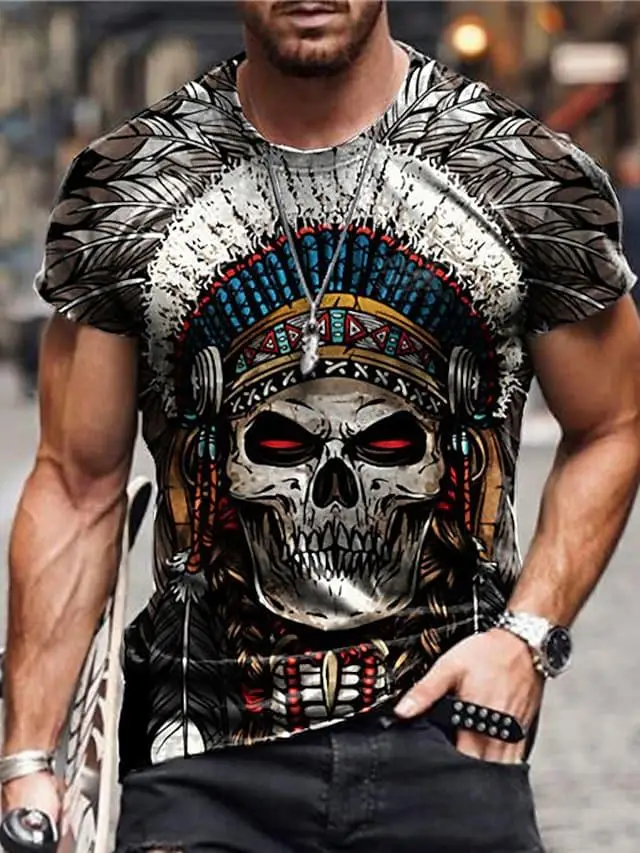 

Футболка мужская с 3D-принтом, топ с круглым вырезом и короткими рукавами, с принтом черепа, повседневная, для отдыха