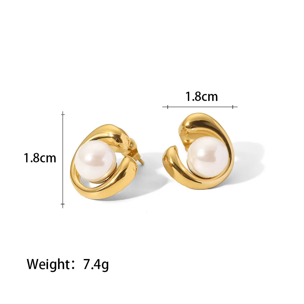 Stainless Steel PVD 18K Gold Plated Tarnish Waterproof Pearl Inlay Stud Earrings For Woman Jewelry Wholesale Trendy
