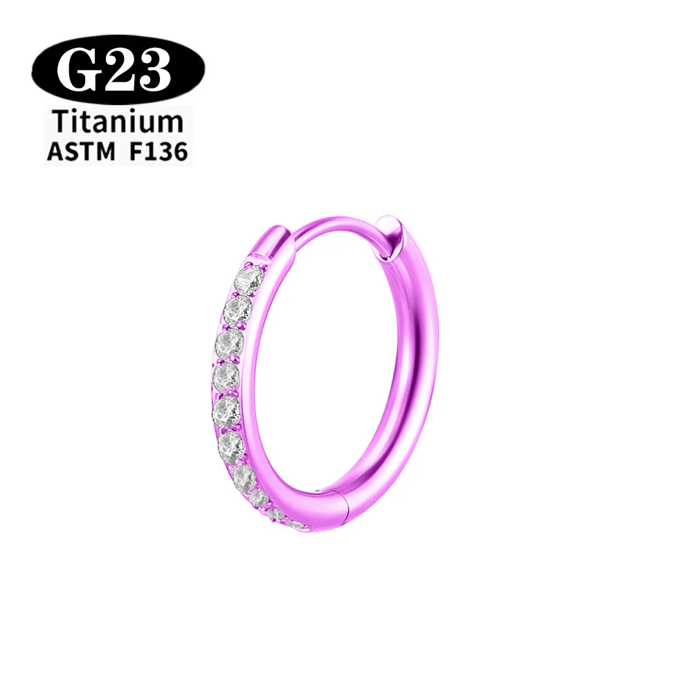 Титановое кольцо ASTM F136 G23 с фианитом, шарнирное, круглое, для пирсинга носа, анодированное, для пирсинга уха (хеликс), качественный обруч (art.: 3920db536aa1e) - 3920db536aa1e