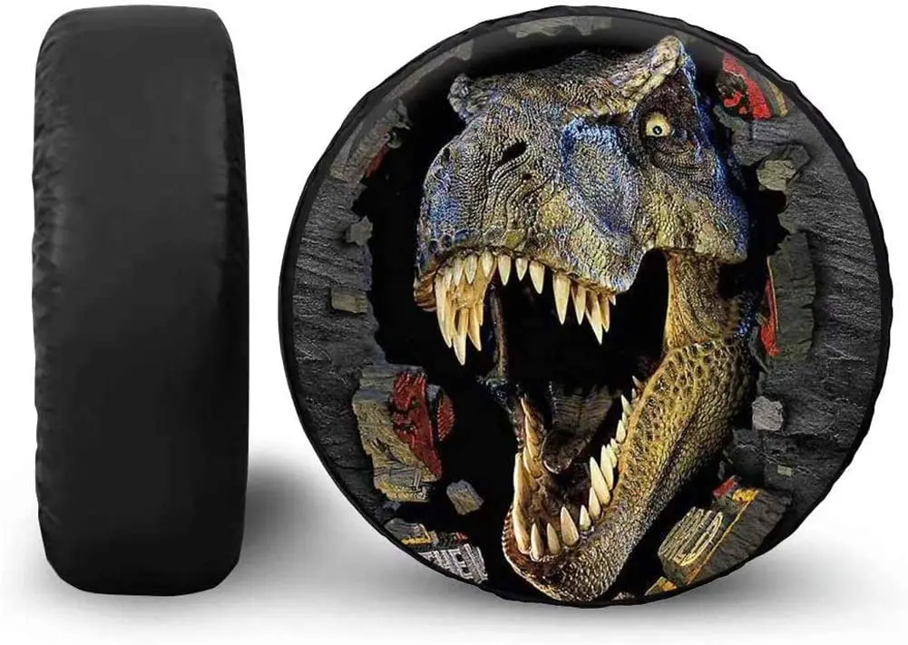 

POLERO Dinosaur Print Spare Wheel Tire Cover Waterproof Dust-Proof Universal for,Trailer, RV, SUV Vehicle 14" 15" 16" 17" 18" 19