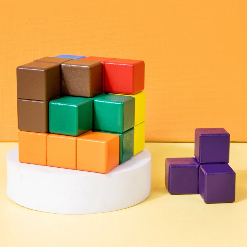

3D Wooden Children Early Educational Soma Cube Toys Montessori Luban Lock Puzzle Games Brain Challenge Game Sensory Toys For Kid