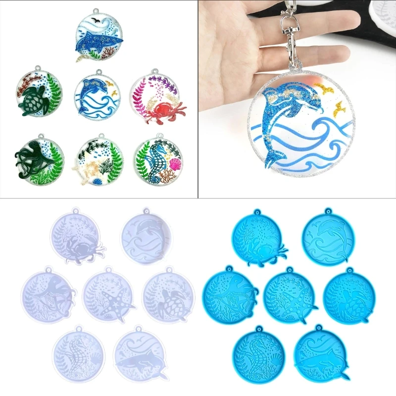

7Pcs/set Marine Animal Keychains Molds DIY Epoxy Craft Necklace Keychain Mold