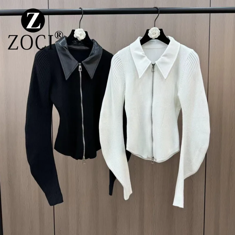 [ZOCI] Зимний искусственный кожаный воротник нерегулярный длинный рукав молния