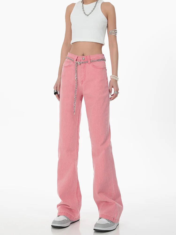 

Vintage Baggy Women's Summer Jeans 90s Streetwear Hip Hop American Style Wide Leg Flare Pants High Waist Pink Denim Trousers New