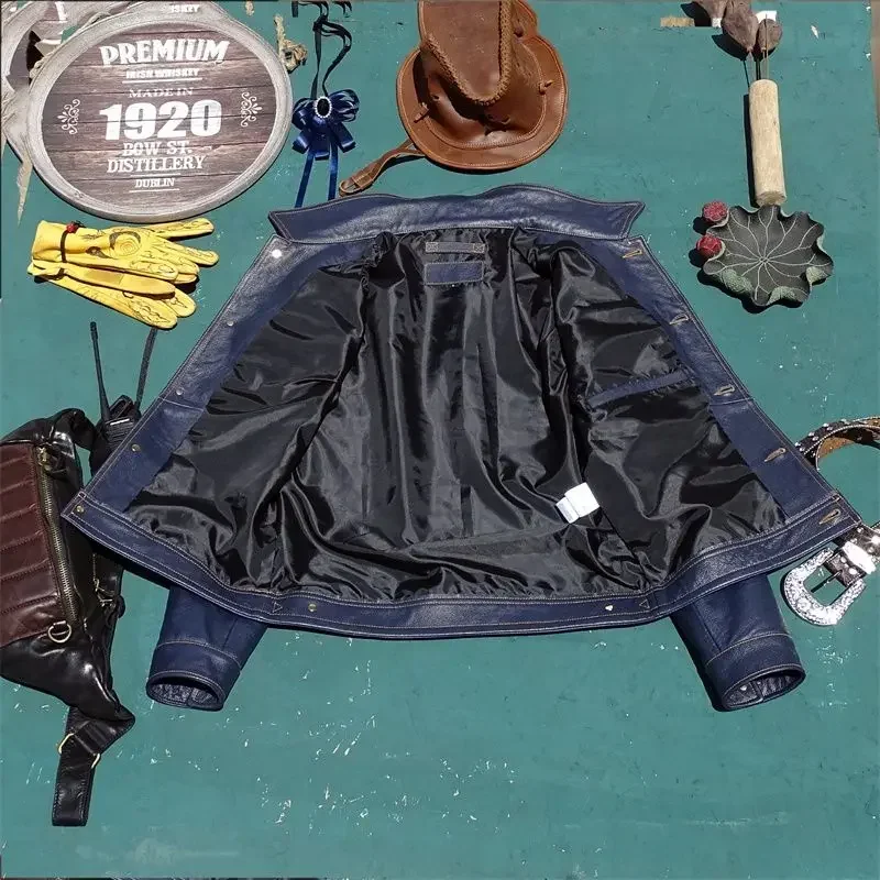 Куртка мужская короткая из натуральной кожи куртка-бомбер воловьей в винтажном