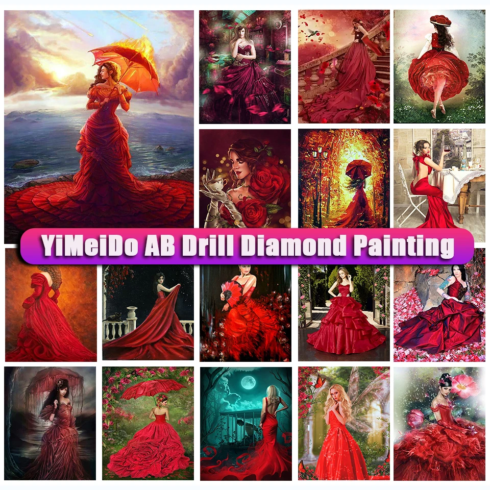 

YiMeido сумка на молнии AB, алмазная живопись, красная юбка, девушка, настенное искусство, сделай сам, алмазная вышивка, Женский портрет 5d, мозаик...