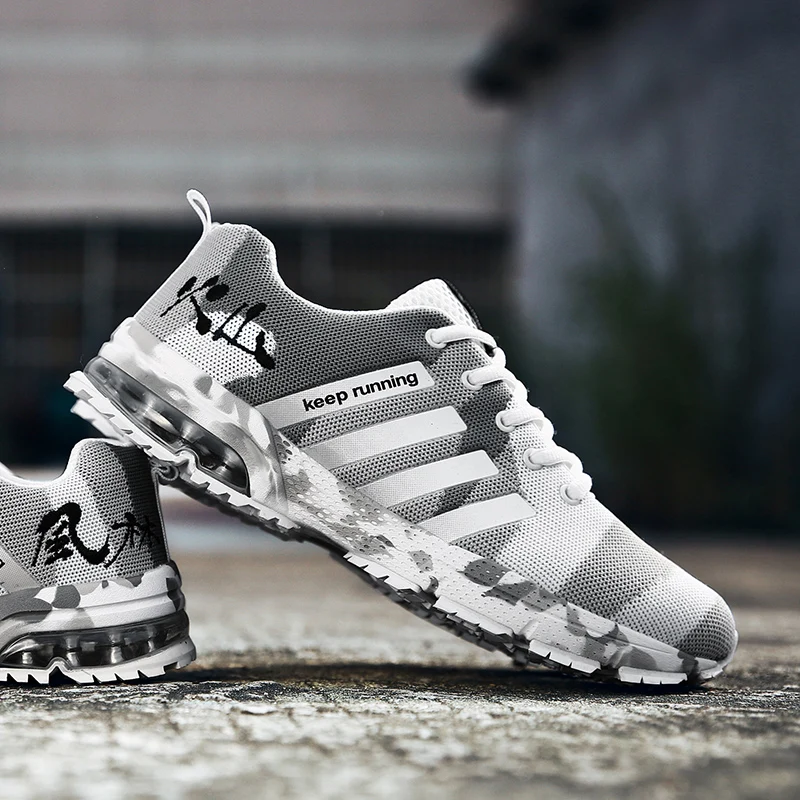 Couple Running Shoes Camouflage Shoes for Men Women Trainers Unisex Sport Shoes Breathable Soft Sneakers Brown Plus Size 46