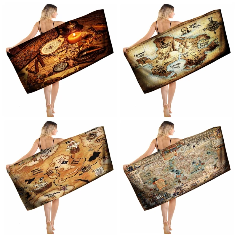 

Удивительная винтажная карта мира с пиратами, неверланд, охота за сокровищами на чудесном острове, быстросохнущее полотенце от Ho Me Lili Fit для ...