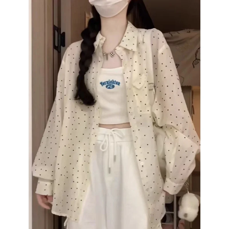 Женская рубашка в горошек средней длины тонкое свободное Бандажное платье