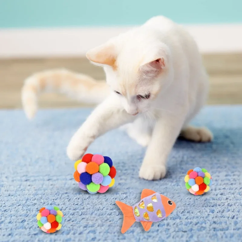 

Популярные интерактивные игрушки ручной работы для домашних животных, кошки, Популярные разноцветные эластичные интерактивные игрушки, 4 ш...