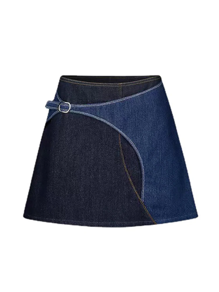 

Женская джинсовая мини-юбка DEAT, асимметричная юбка контрастных цветов с высокой талией, облегающая бедра, 29L1798, лето 2023