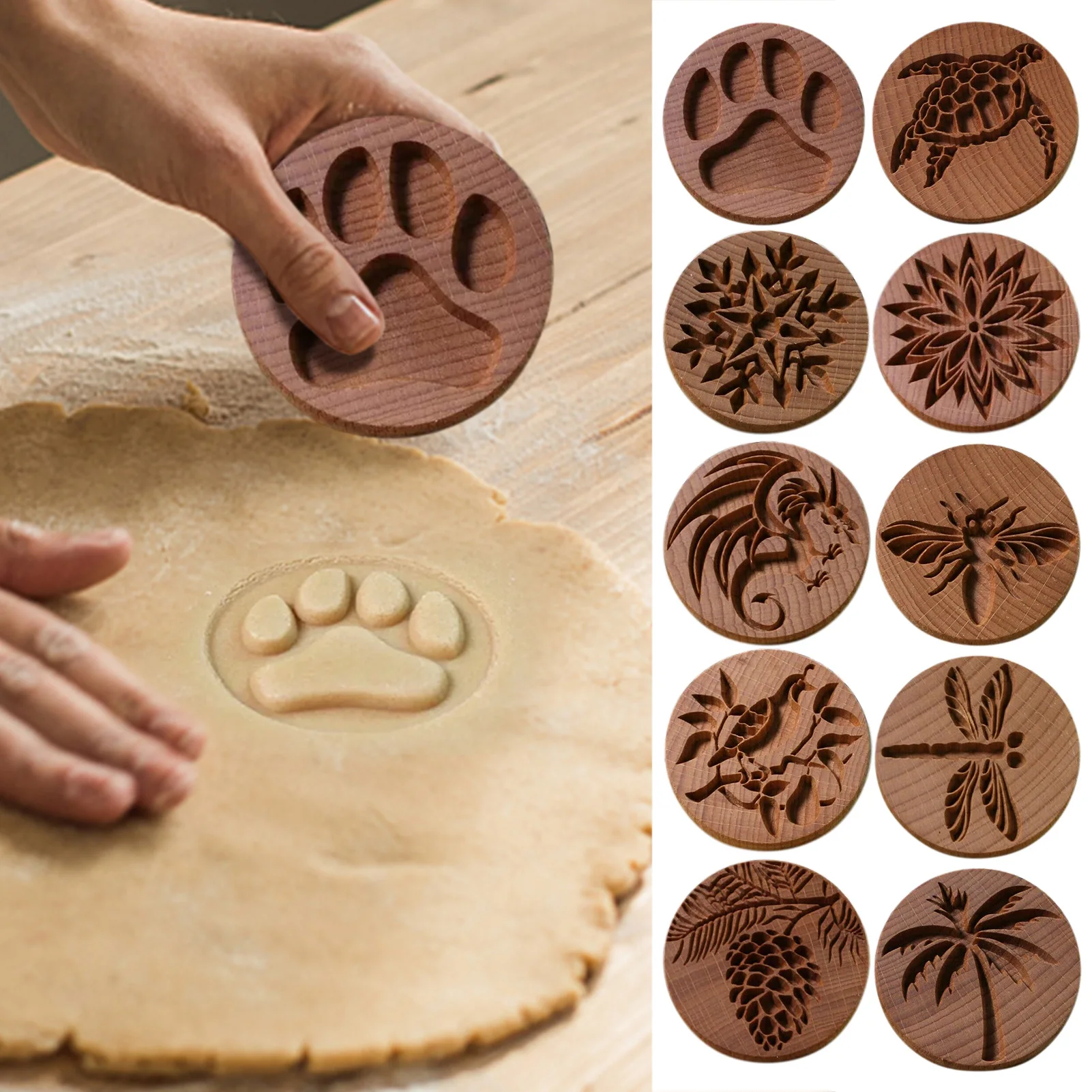 

Шаблоны в виде животных, формы для штампов для печенья, деревянная форма для печенья, 3D форма для выпечки, тиснение, ремесло, украшение, инстр...