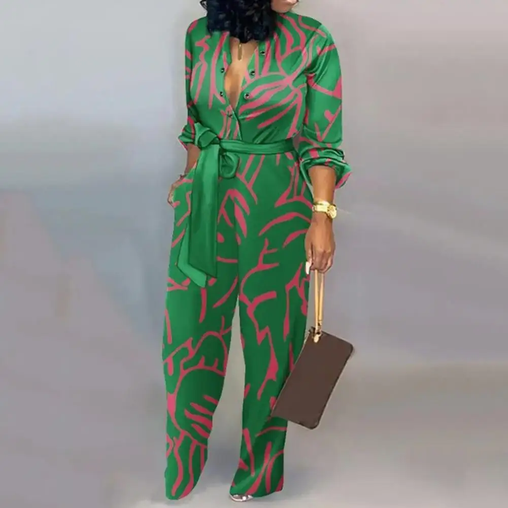 

Stylish Patchwork Color Belt Lady Work Jumpsuit Women Jumpsuit Straight Working
