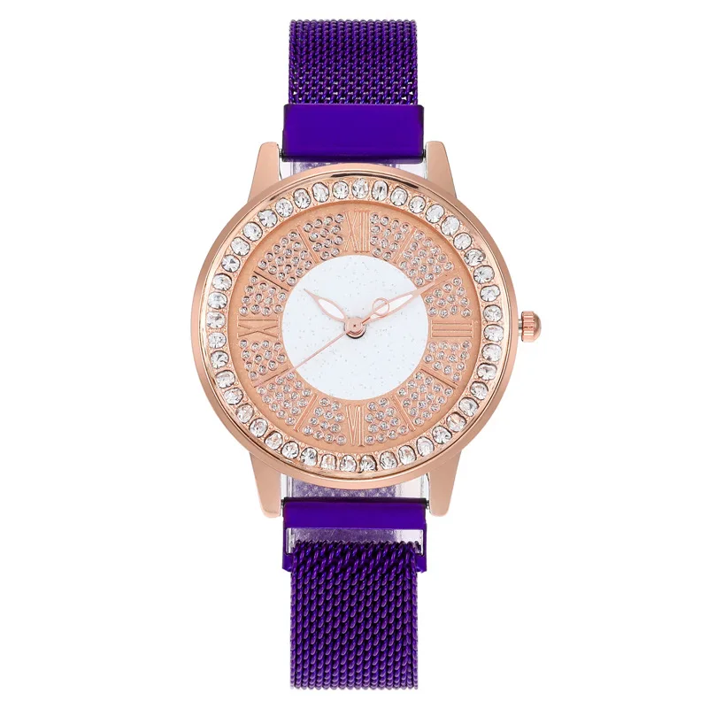 

Retro Round Quartz Full Rhinestone Dial Casual Wrist Watch Stainless Net Strap Fashionable Clock Waterproof Wristwatch for Women
