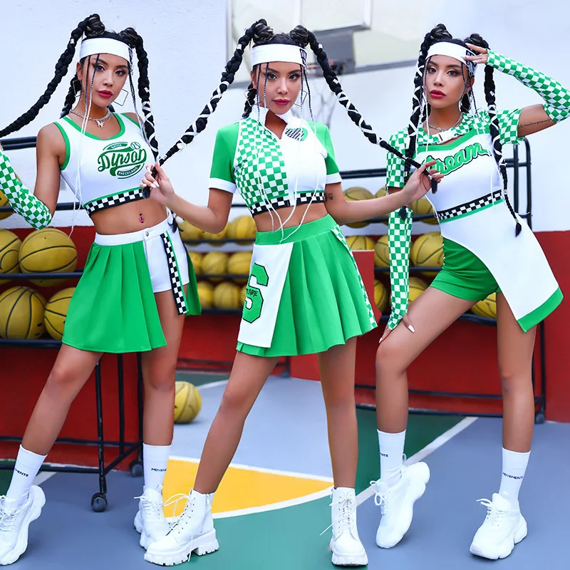 

Women Cheerleading Costumes Street Dance Clothes Jazz Dance Clothes Cos Green Clothes Plaid Sexy Print Stage Performance