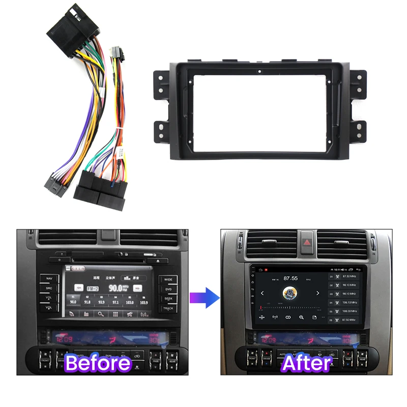 2 Din 9-дюймовый автомобильный радиоприемник для установки DVD GPS пластиковая рамка