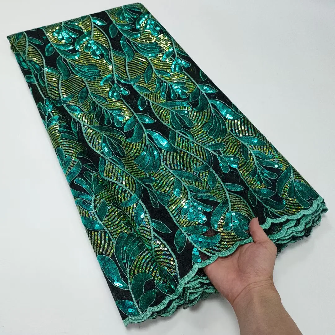 

Green African Lace Fabric 2022 High Quality Sequins Net Lace Ghana Lace Material French Mesh Tulle Fabrics For Nigerian Evening